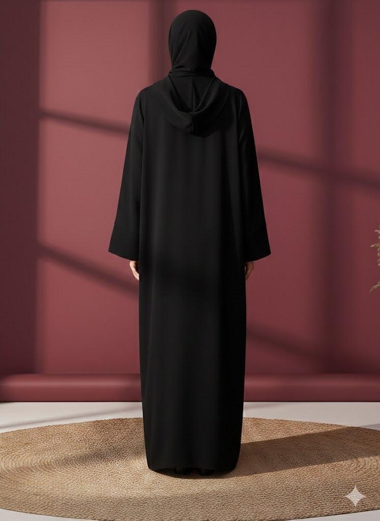 Starlit Black Abaya- Rhinestones – Elegant Long Maxi Kaftan, djellaba, or jalabiya Made from Jazz, Crepe, Georgette | Islamic