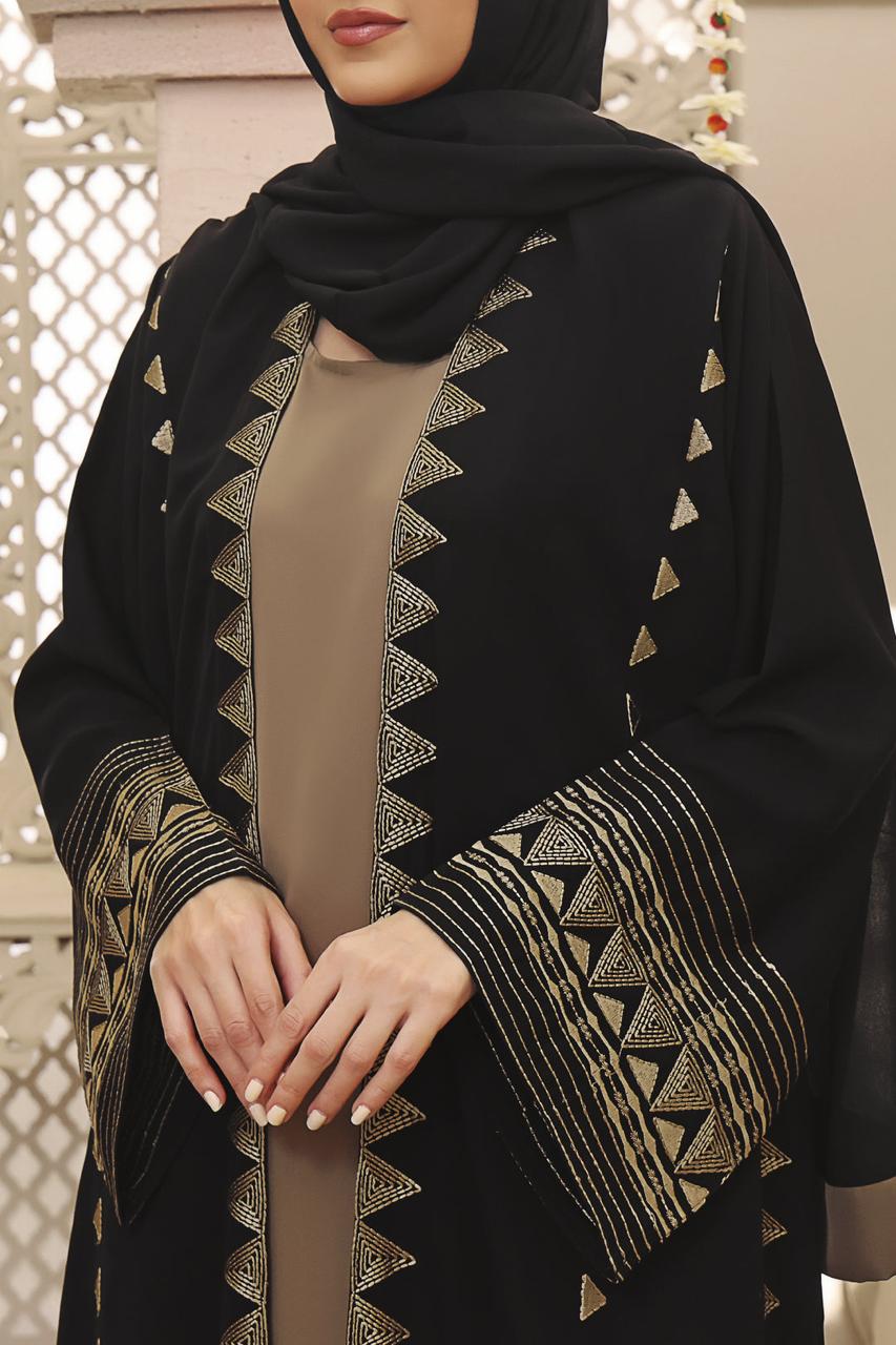 Black Open Coat Style Abaya – Elegant Long Maxi Kaftan, djellaba, or jalabiya Made from Jazz, Crepe, Georgette | Islamic