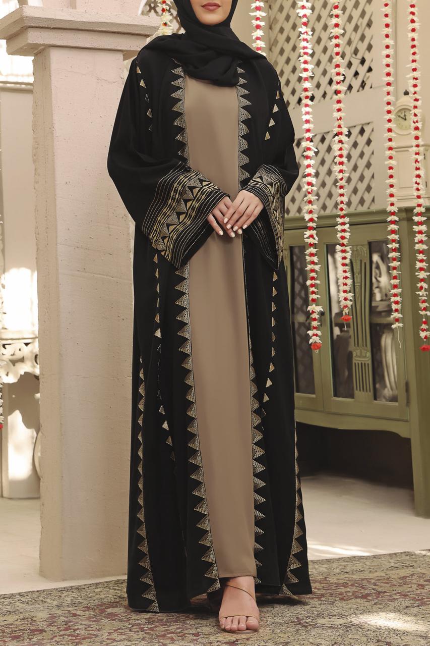 Black Open Coat Style Abaya – Elegant Long Maxi Kaftan, djellaba, or jalabiya Made from Jazz, Crepe, Georgette | Islamic